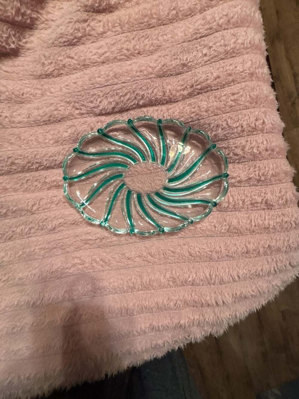 Mikasa Peppermint Swirl Glass Oval Dish Size 9.25" Clear and Green